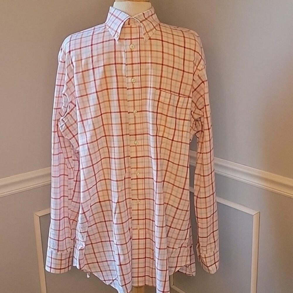 TOM JAMES EXECUTIVE COLLECTION Hand Tailored Plaid Windowpane Office Dress Shirt